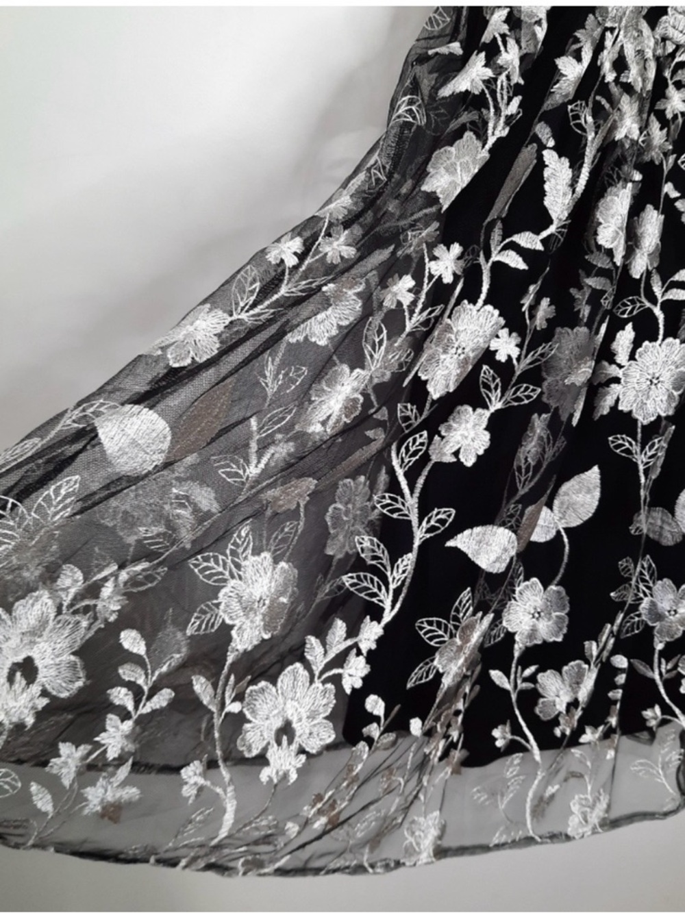 torrid Black Off-Shoulder Lace Midi Dress with White Floral Embroidery - Picture 4 of 6